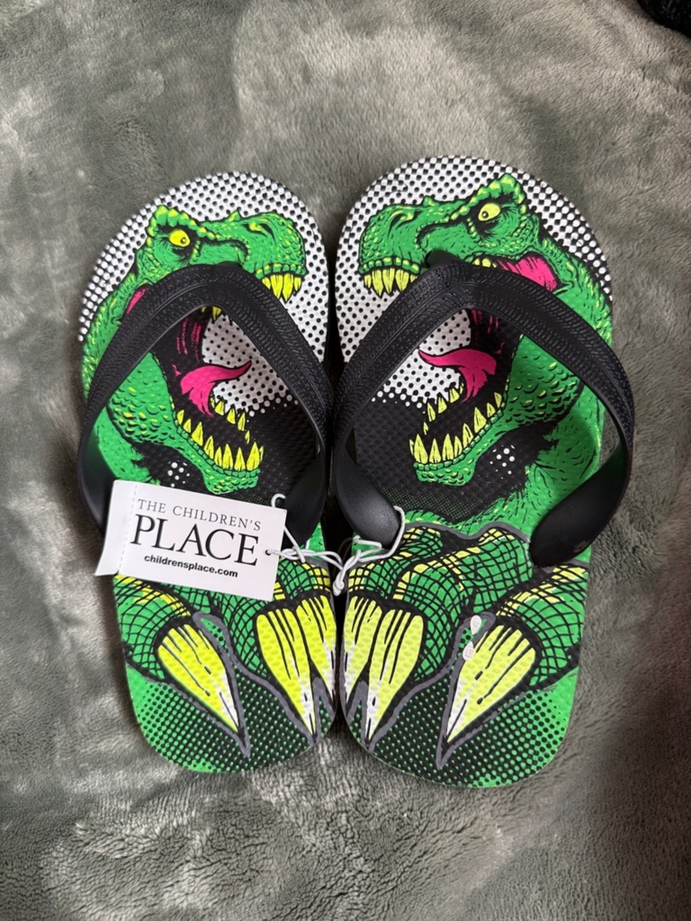 The Children's Place Green Dinosaur Graphic Flip Flops